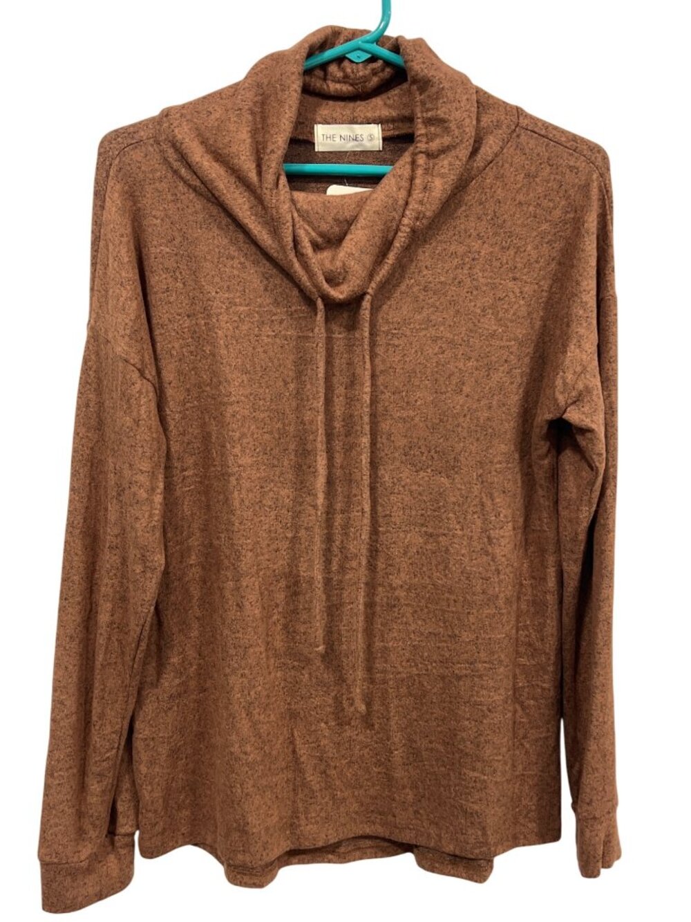 The Nines Sweater Size Small Cowl Neck Drawstring Pullover Cozy Knit Neutral NEW